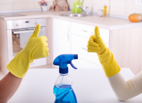 Cleaners Oho safety team preparing cleaning equipment and protective gear