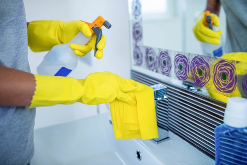 Curtain cleaning technician working in an Oho property